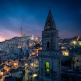 Matera di notte in Basilicata, in Italia