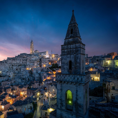 Matera di notte in Basilicata, in Italia