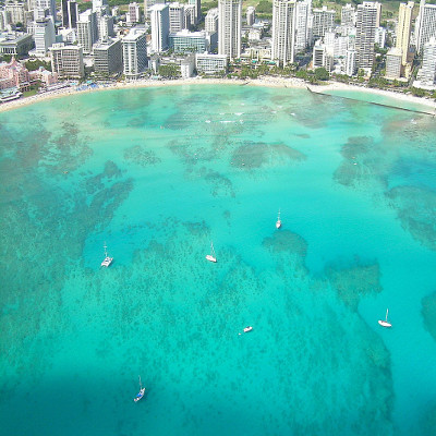 Quartiere Waikiki a Honolulu nelle Hawaii, negli Stati Uniti d'America
